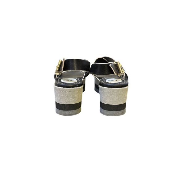 Fendi Black Leather Platform Sandals w/Gold accents Size 7.5 - Picture 6 of 8